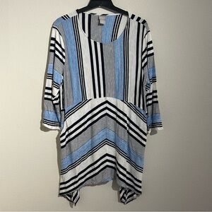 Chico's Blue, Black and White Striped Top